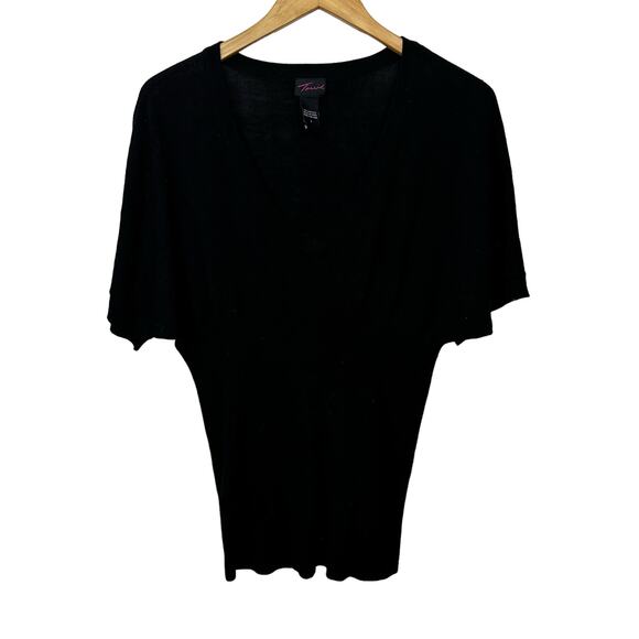 Torrid Y2K Vintage Sweater Womens 1X Solid Black Pullover V Neck Stretch - Picture 1 of 4